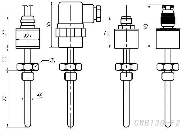 CWB130-F2高溫型溫度變送器外形尺寸