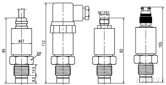 CYB337堅(jiān)固平膜壓力傳感器外形尺寸圖