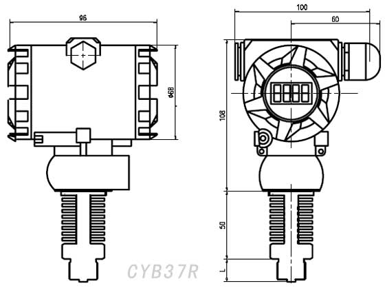CYB37R高溫防爆壓力變送器外形尺寸圖
